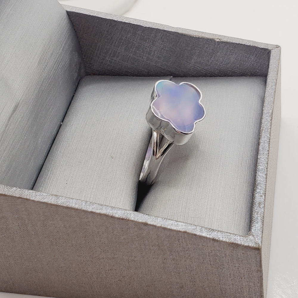 925 Sterling Silver Aurora Opal Cloud Ring – Iridescent Pastel Glow - Picture 2 of 11